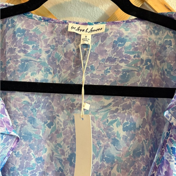 For Love And Lemons Purple Floral Sheer Blouse - Picture 3 of 4